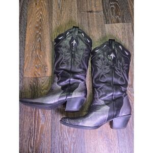 Reba McEntire Cory Black Metallic Silver Snakeskin Western Boots Womens 6M